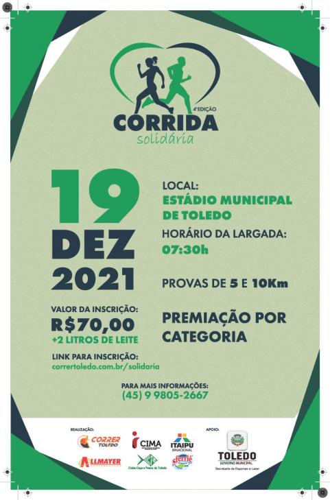 Associao Correr Toledo promove Corrida Solidria nos dias 18 e 19 de dezembro