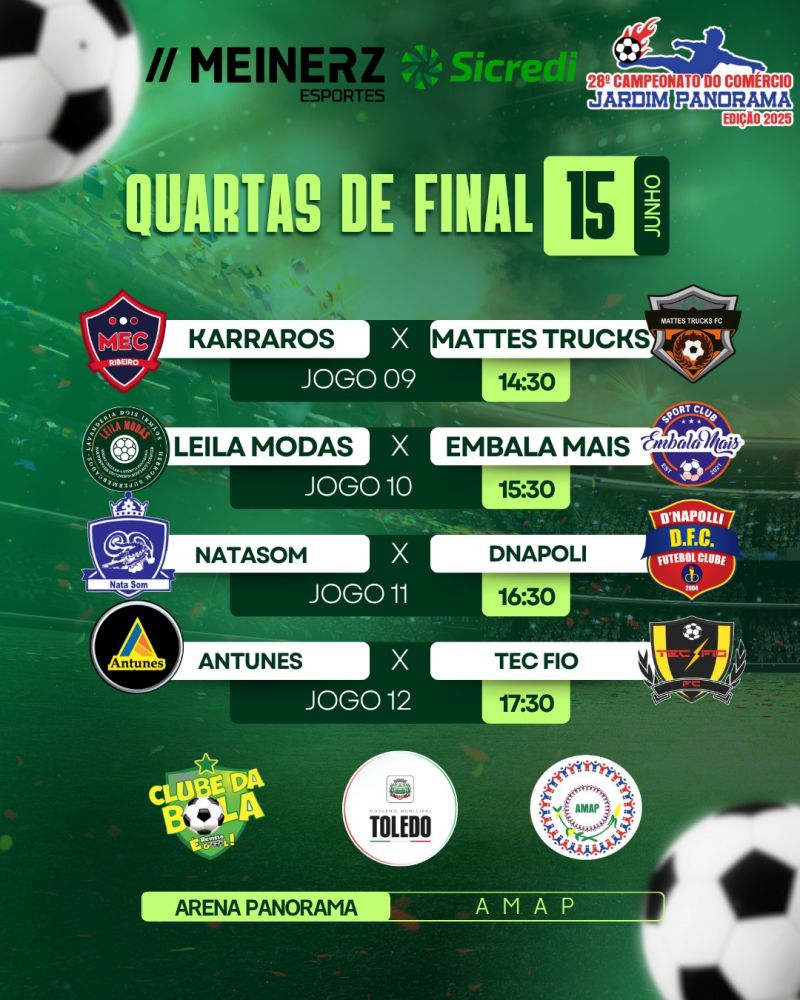 Definidos os confrontos das quartas de finais da Copa Sicredi - Campeonato do Comrcio do Jardim Panorama
